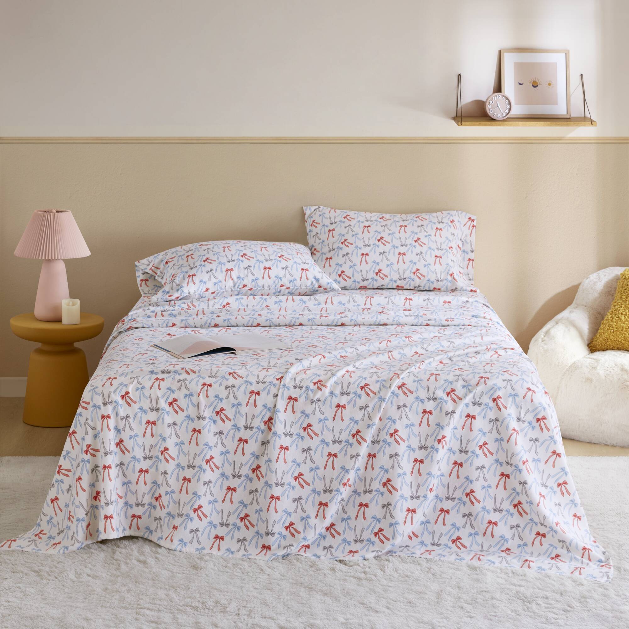 Happy Bows 100% Cotton Flannel Pigment Printed Sheet Set