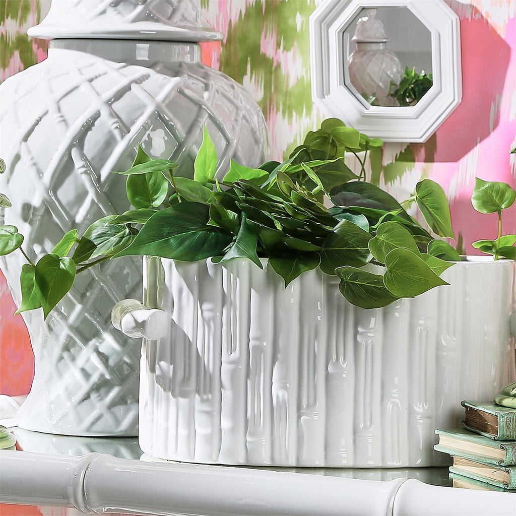 Faux Bamboo Oval Centerpiece / Cachepot with Handles