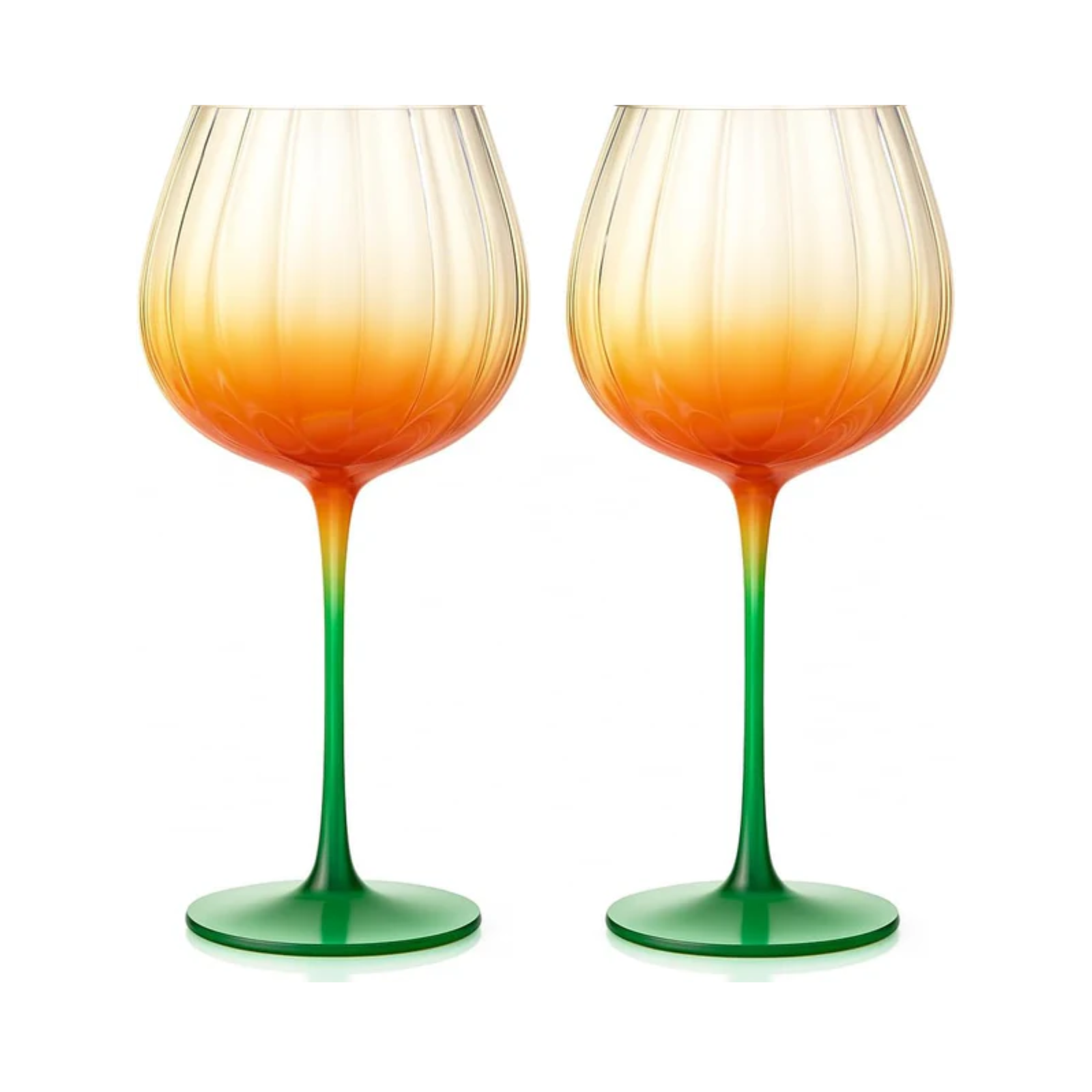 Pumpkin Wine Glasses Fall Inspired - Set of 2 Orange & Green