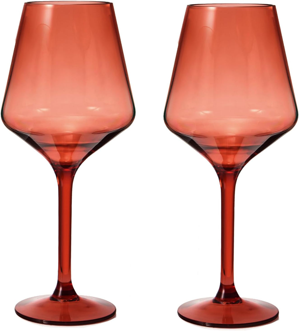 Saint Tropez Acrylic Stemmed Wine Glassware, Set of 2 Red