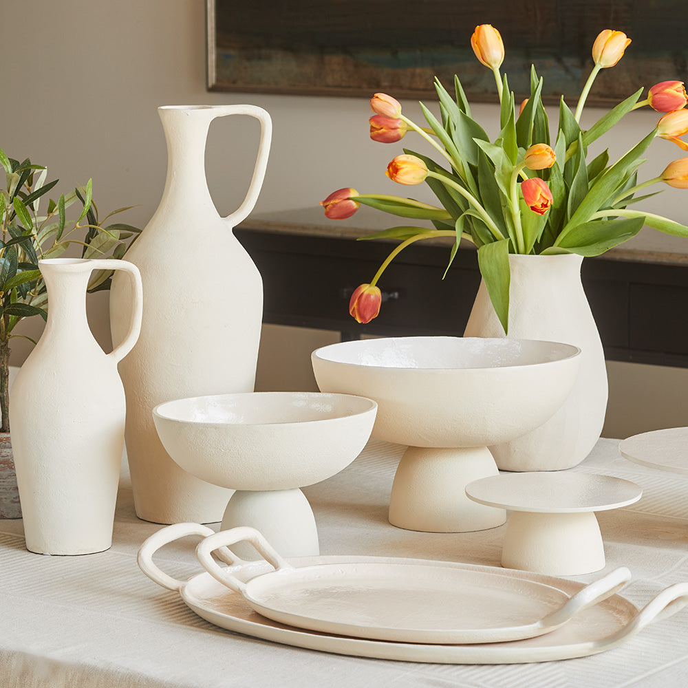 Aluminum Tray with Handle in Cream, 16 x 9.5 in