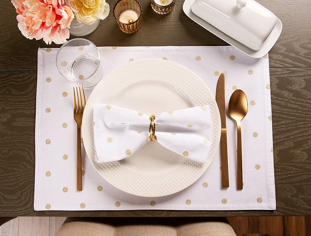 Metallic White & Gold Polka Dot Napkins, Set Of 4