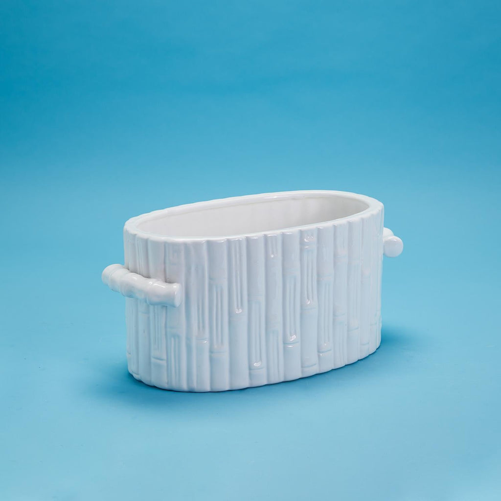 Faux Bamboo Oval Centerpiece / Cachepot with Handles