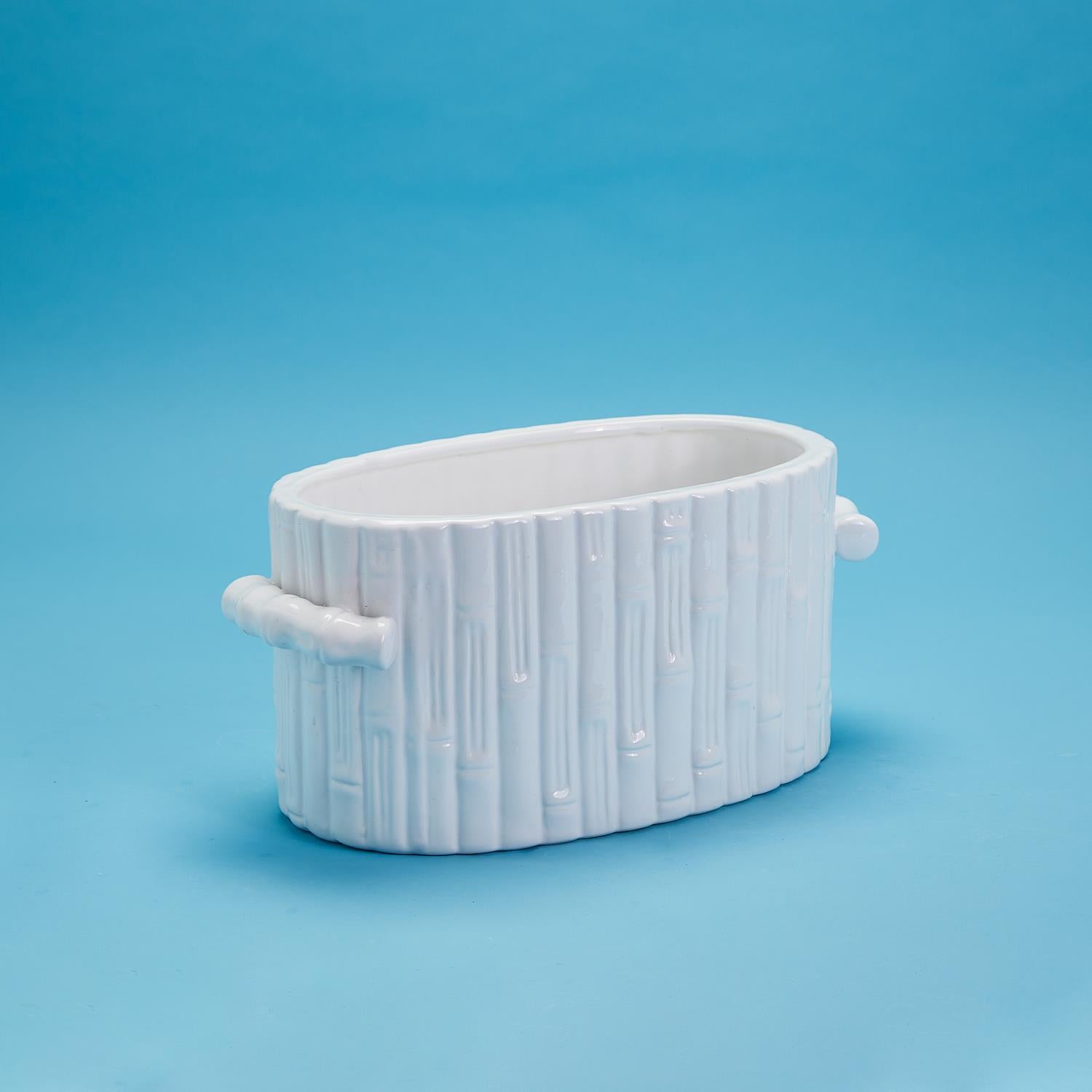 Faux Bamboo Oval Centerpiece / Cachepot with Handles