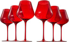 Stagioni Stemmed Wine Glassware, Set of 6, Holiday Red