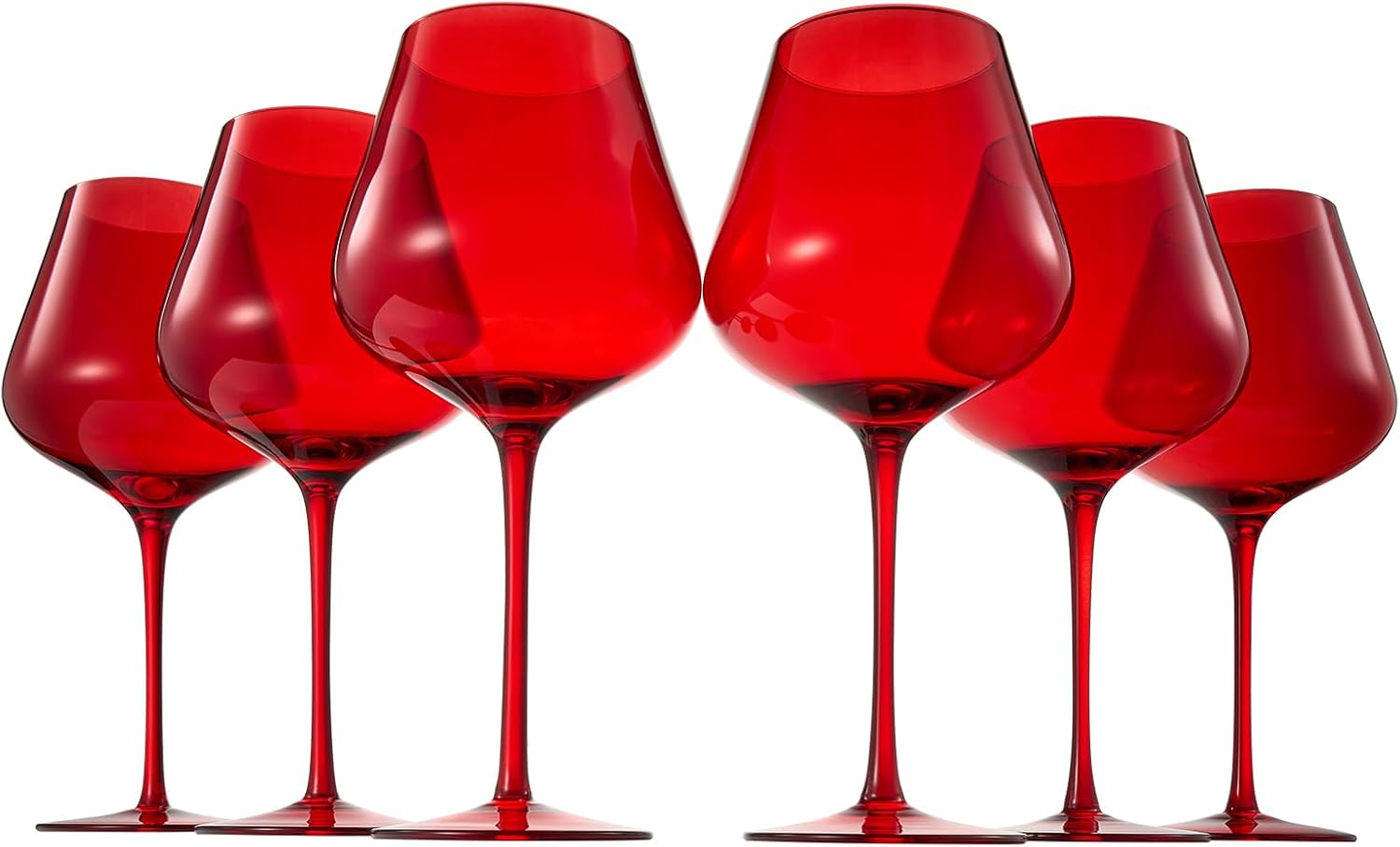 Stagioni Stemmed Wine Glassware, Set of 6, Holiday Red