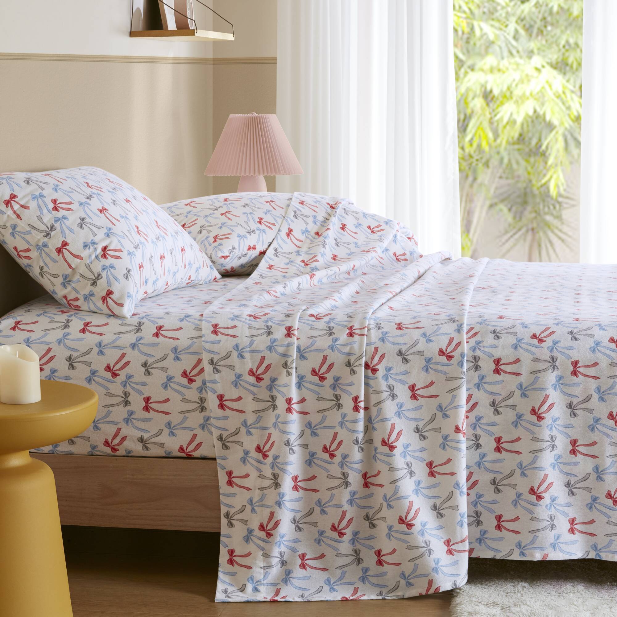 Happy Bows 100% Cotton Flannel Pigment Printed Sheet Set