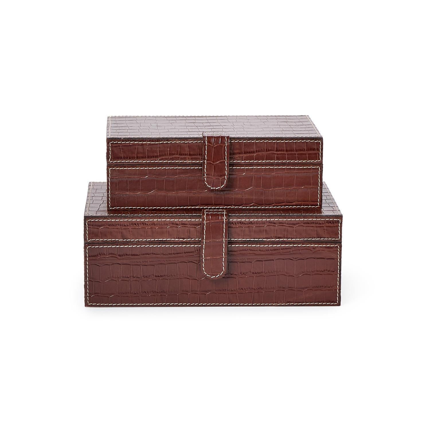 Genuine Leather Reptile Pattern Storage Boxes, Set of 2