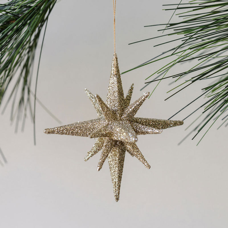 Dazzling 2.75 Gold Glitter Starburst Ornaments, Set of 6