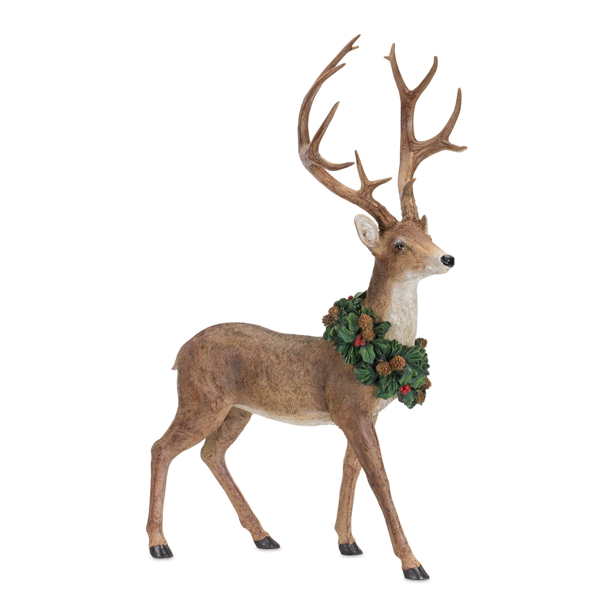 2 ft Holiday Standing Deer Figurine with Wreath Accent, Set of 2