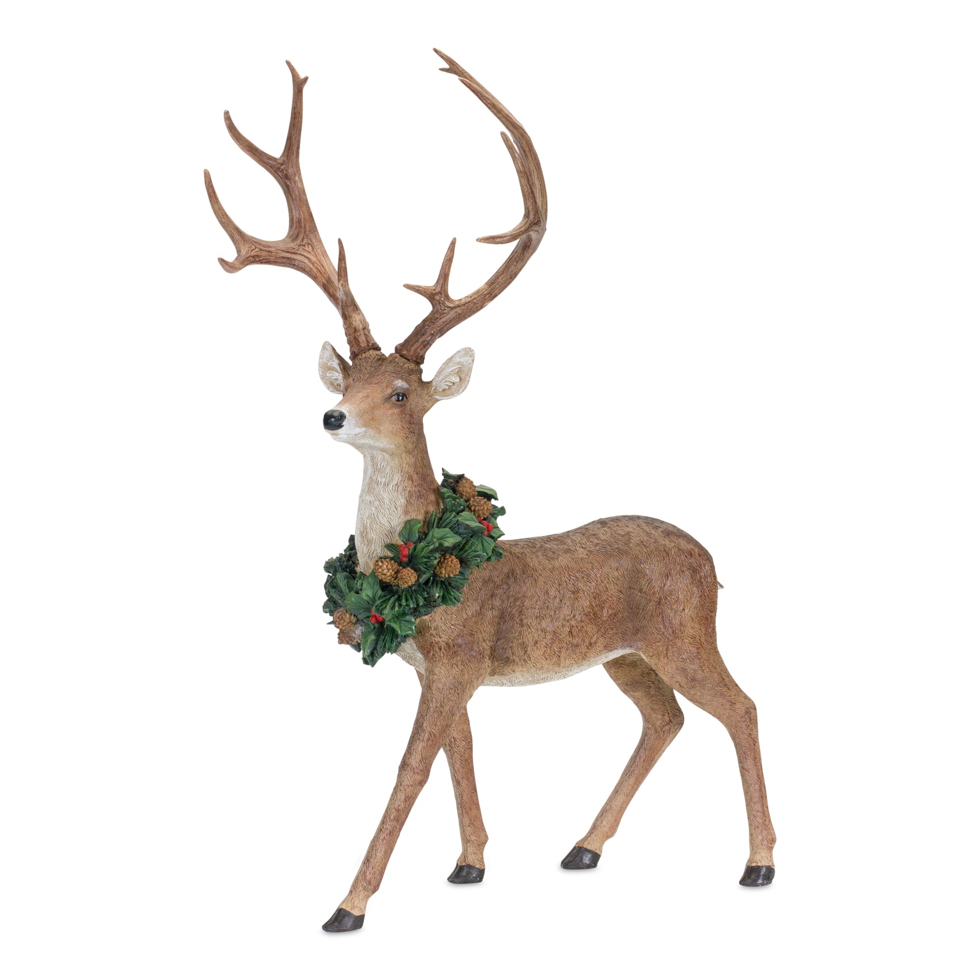 2 ft Holiday Standing Deer Figurine with Wreath Accent, Set of 2