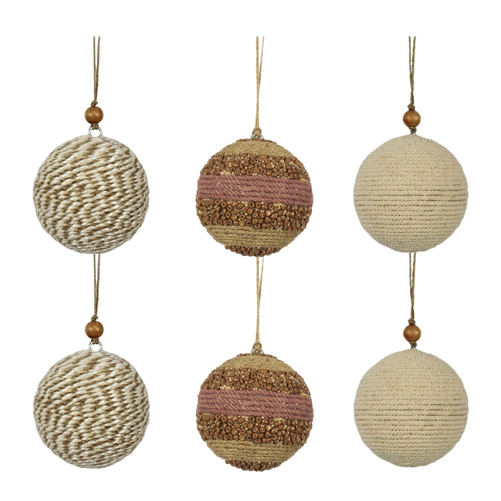 Jute Wrapped Christmas Ornaments, Set of 6