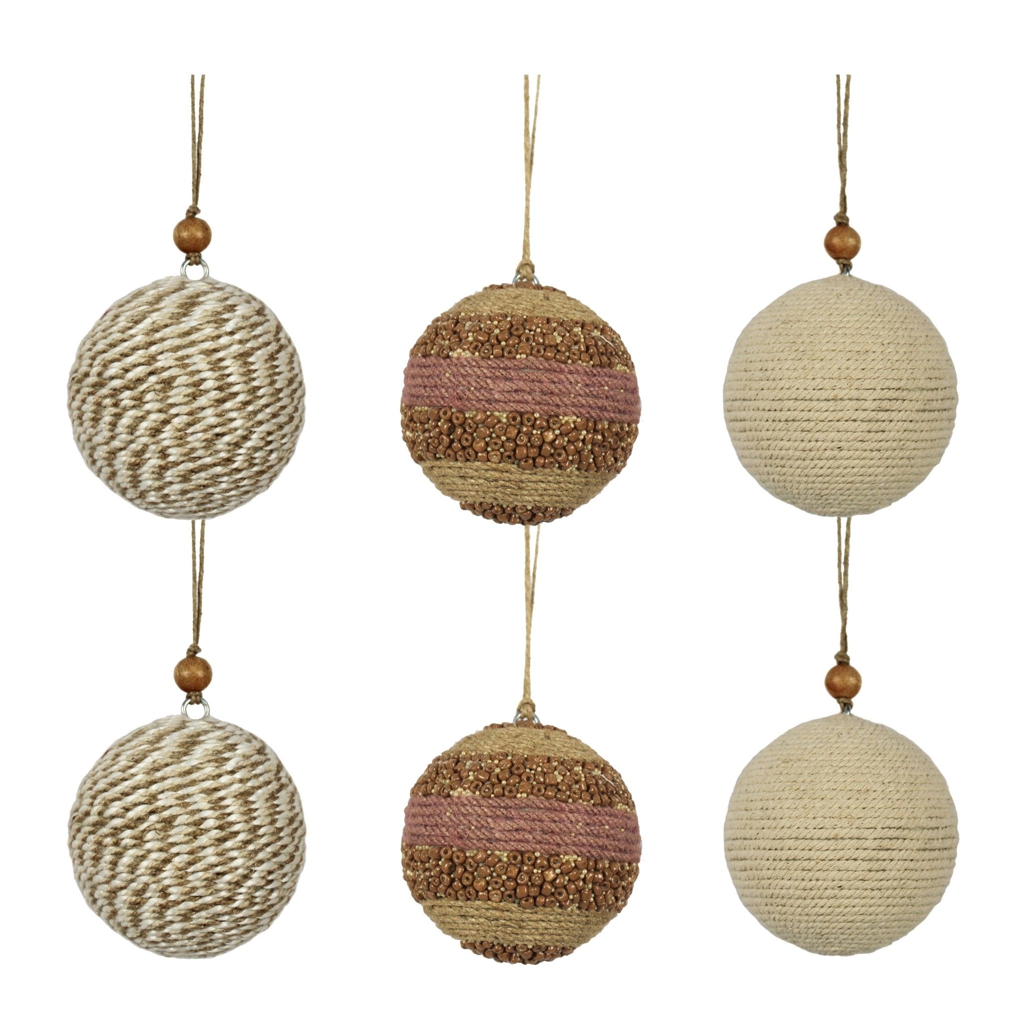 Jute Wrapped Christmas Ornaments, Set of 6