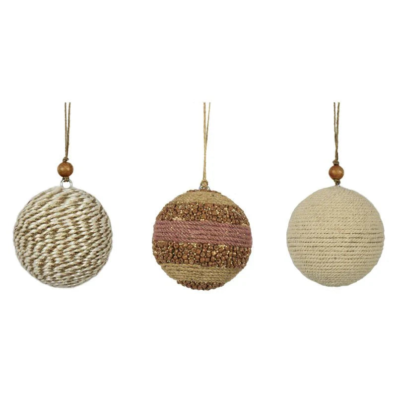 Jute Wrapped Christmas Ornaments, Set of 6