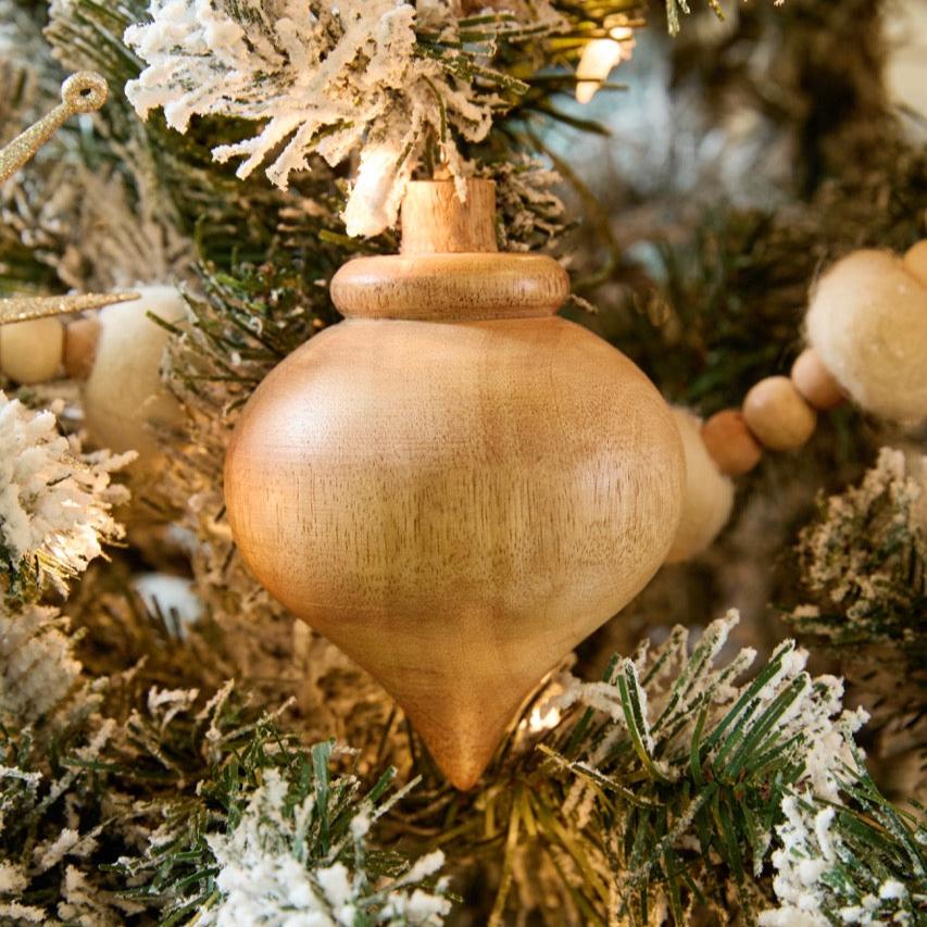 Mango Wood Finial Christmas Ornaments, Set of 3