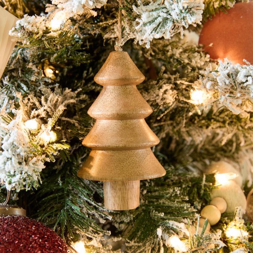 Mango Wood Tree Christmas Ornaments, Set of 3
