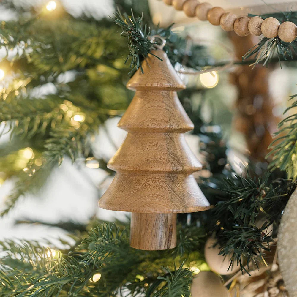 Mango Wood Tree Christmas Ornaments, Set of 3
