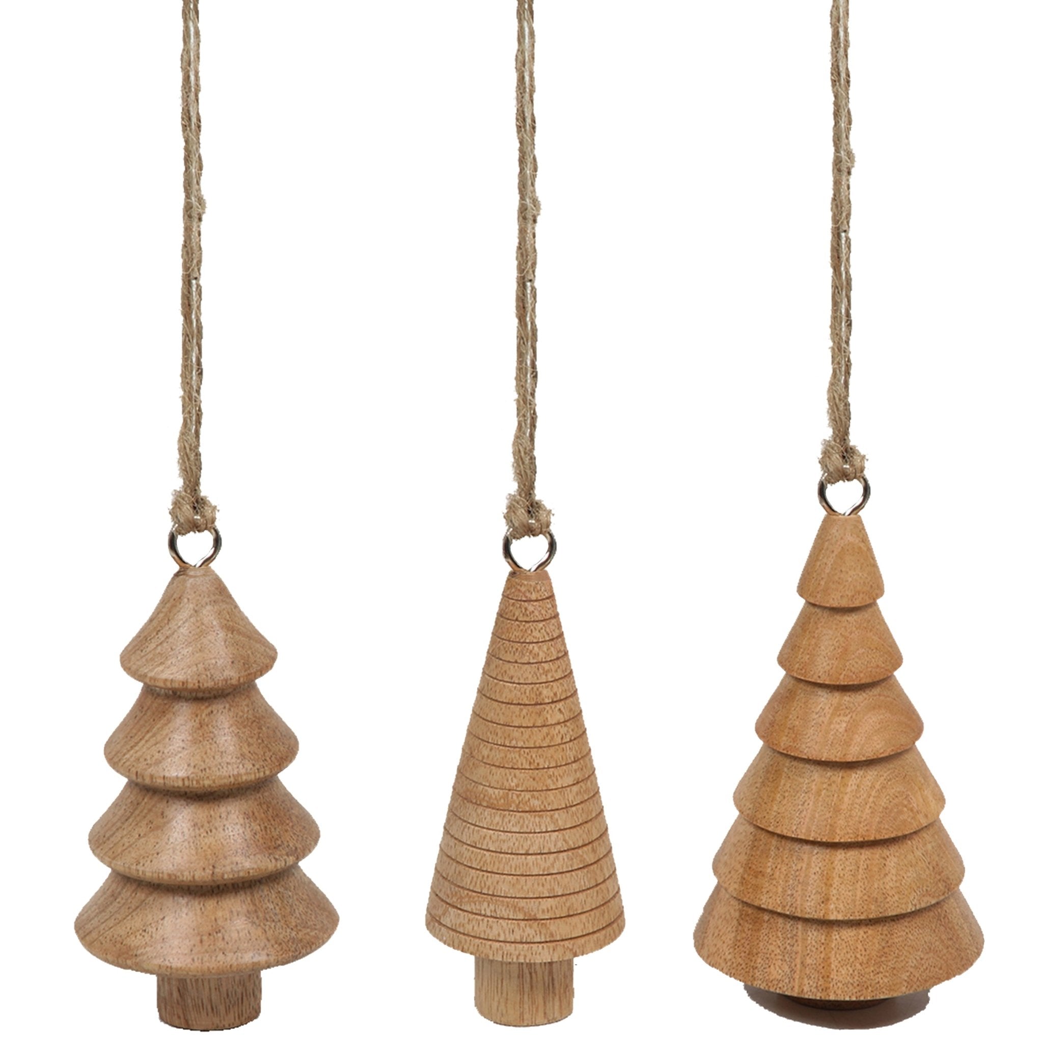 Mango Wood Tree Christmas Ornaments, Set of 3