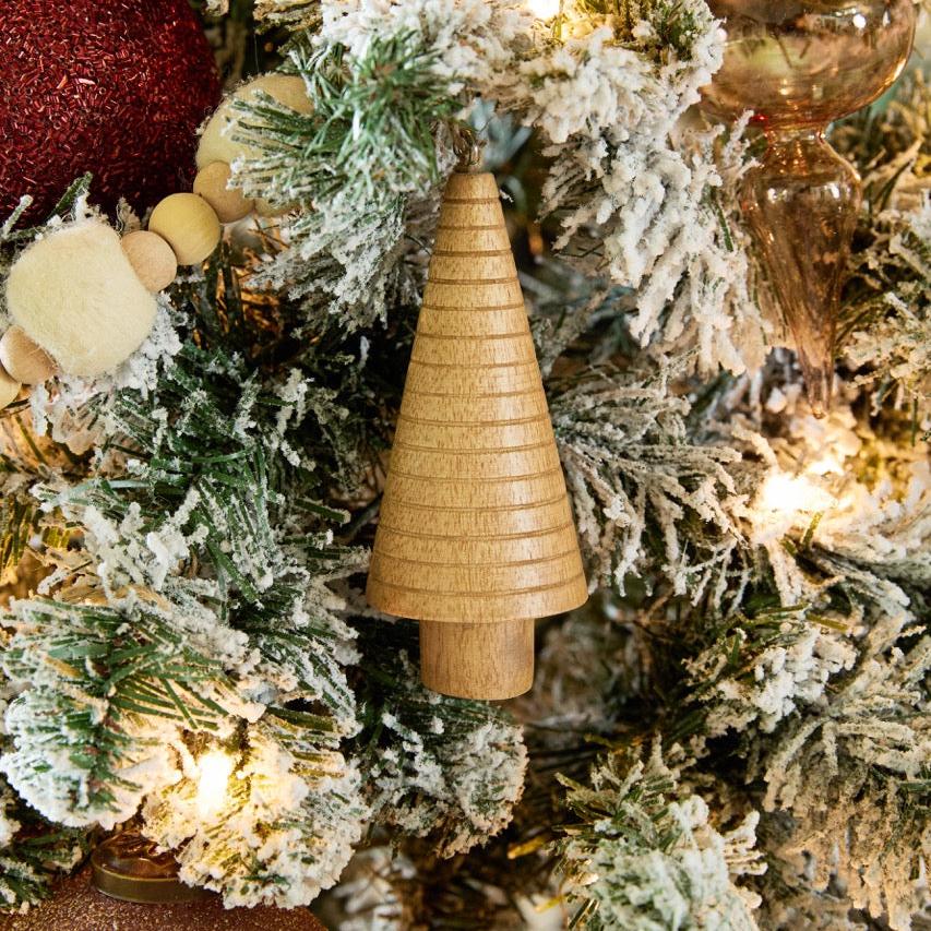 Mango Wood Tree Christmas Ornaments, Set of 3