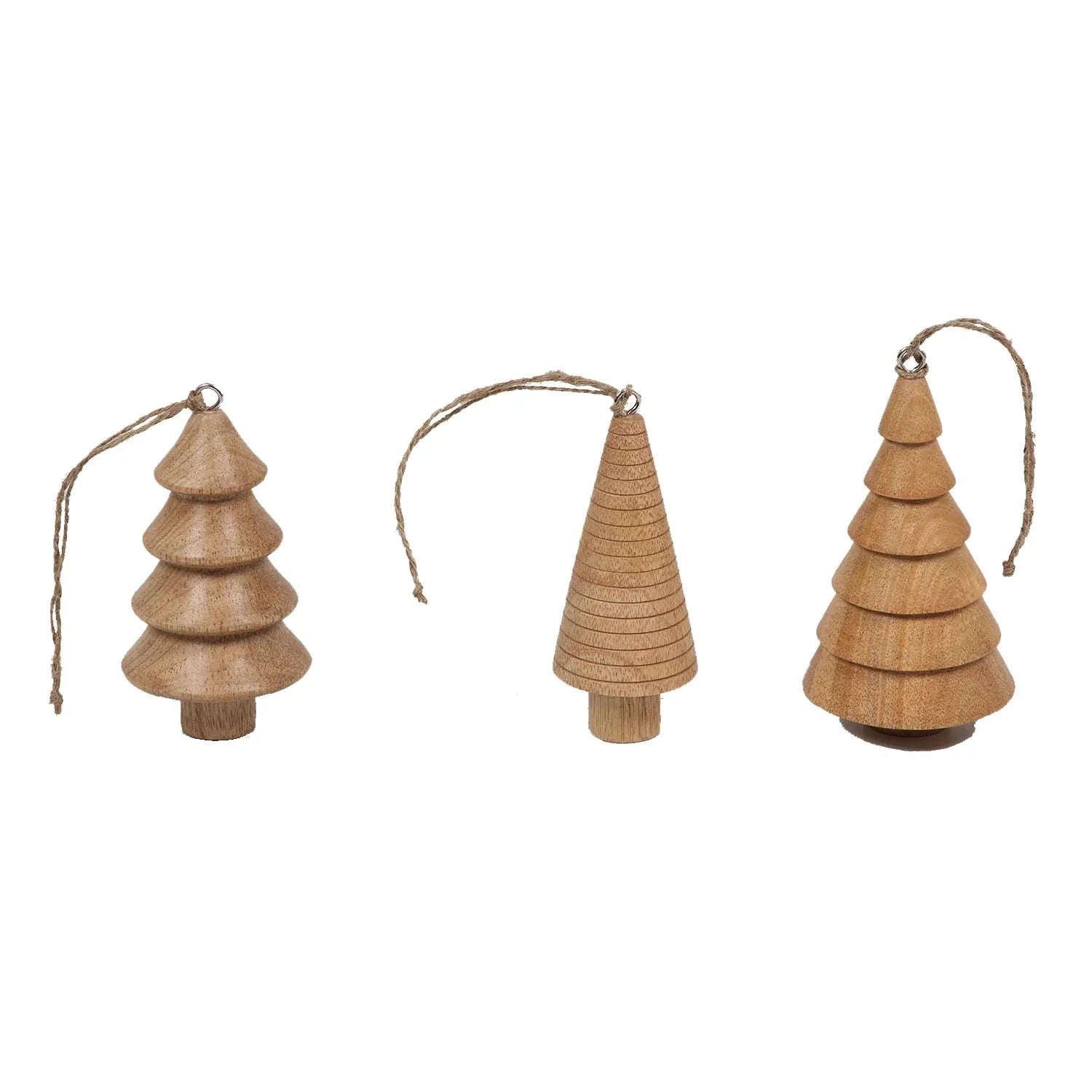 Mango Wood Tree Christmas Ornaments, Set of 3