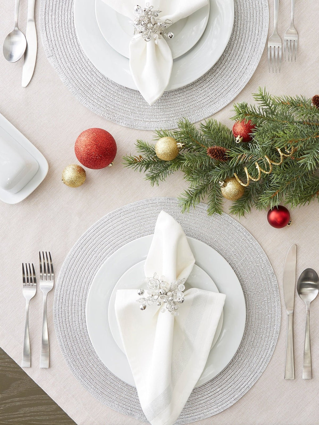 Metallic Silver Round Woven Placemats, Set Of 4