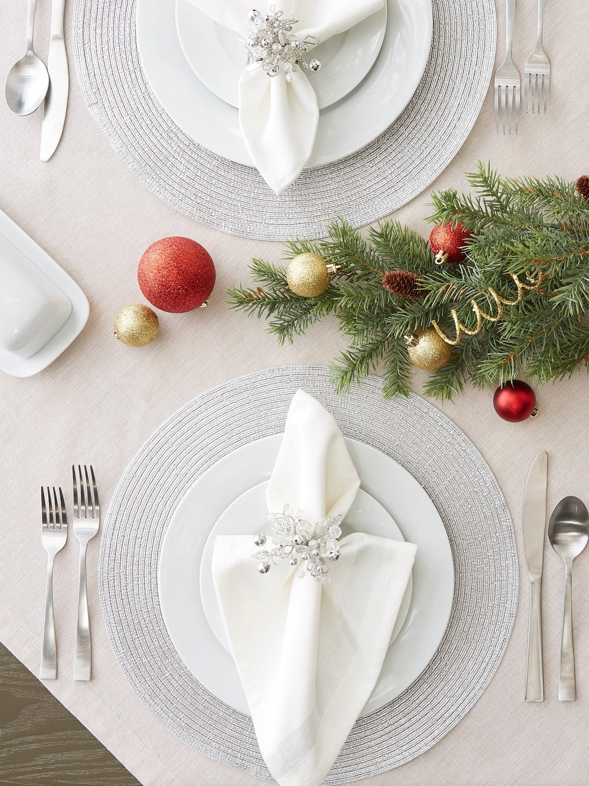 Metallic Silver Round Woven Placemats, Set Of 4