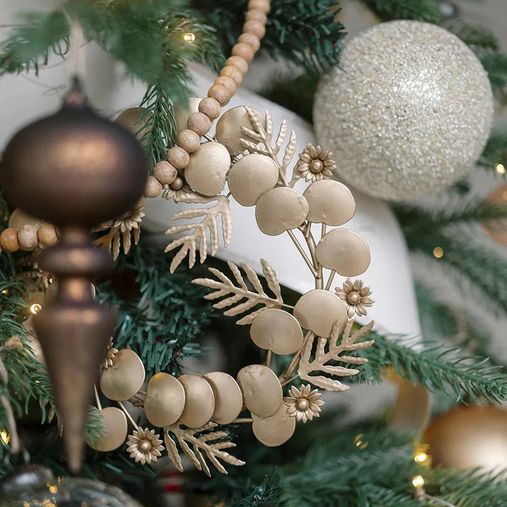 Mixed Foliage Iron Wreath Christmas Ornament, Set of 4