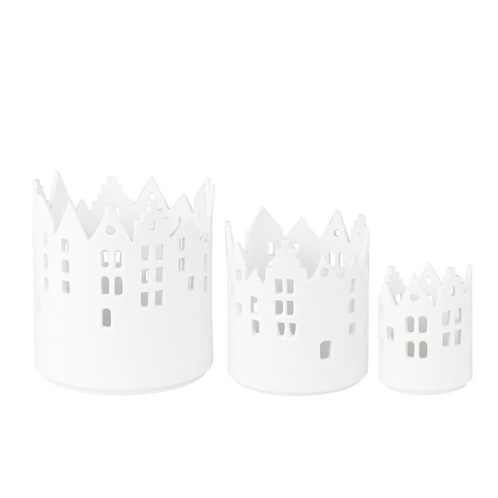 Porcelain City Light Cityscape Candle Holders, Set of 3