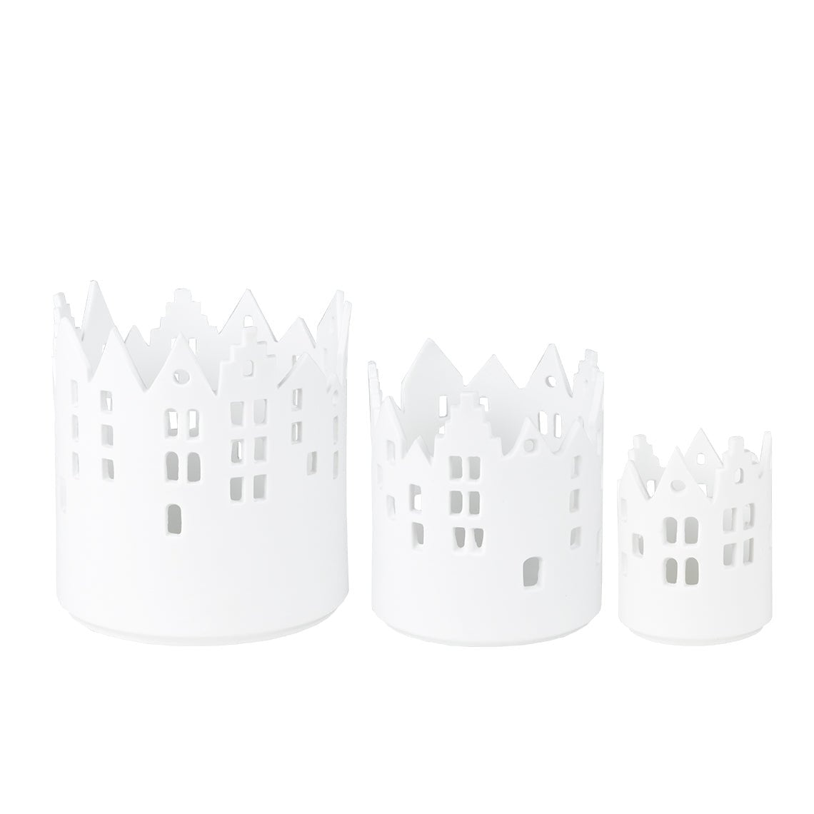 Porcelain City Light Cityscape Candle Holders, Set of 3