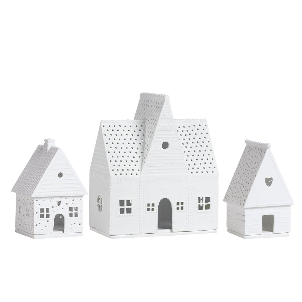 Porcelain Gingerbread Village Houses, Set of 3