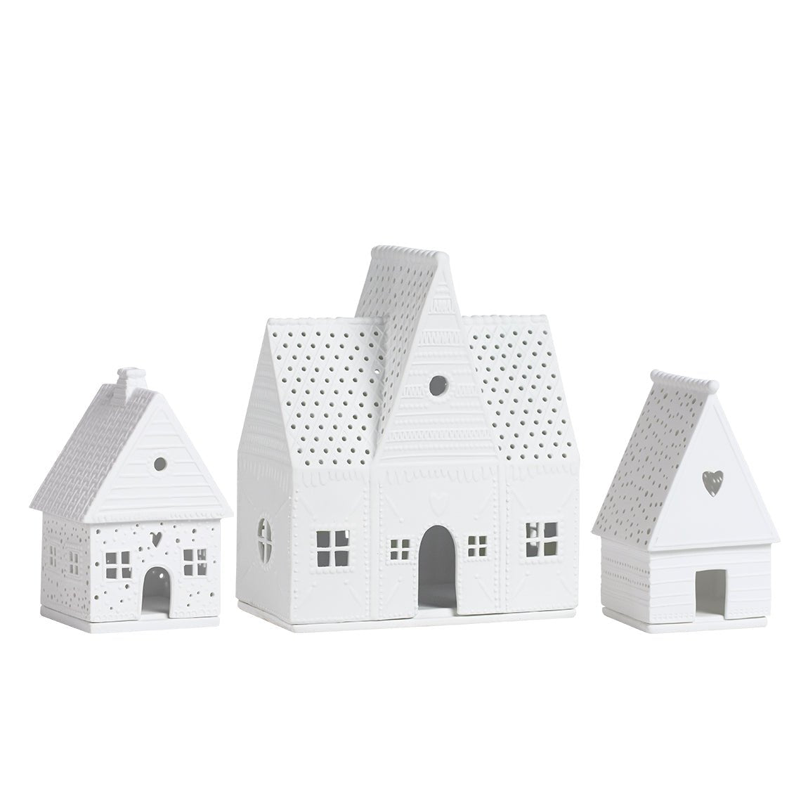 Porcelain Gingerbread Village Houses, Set of 3