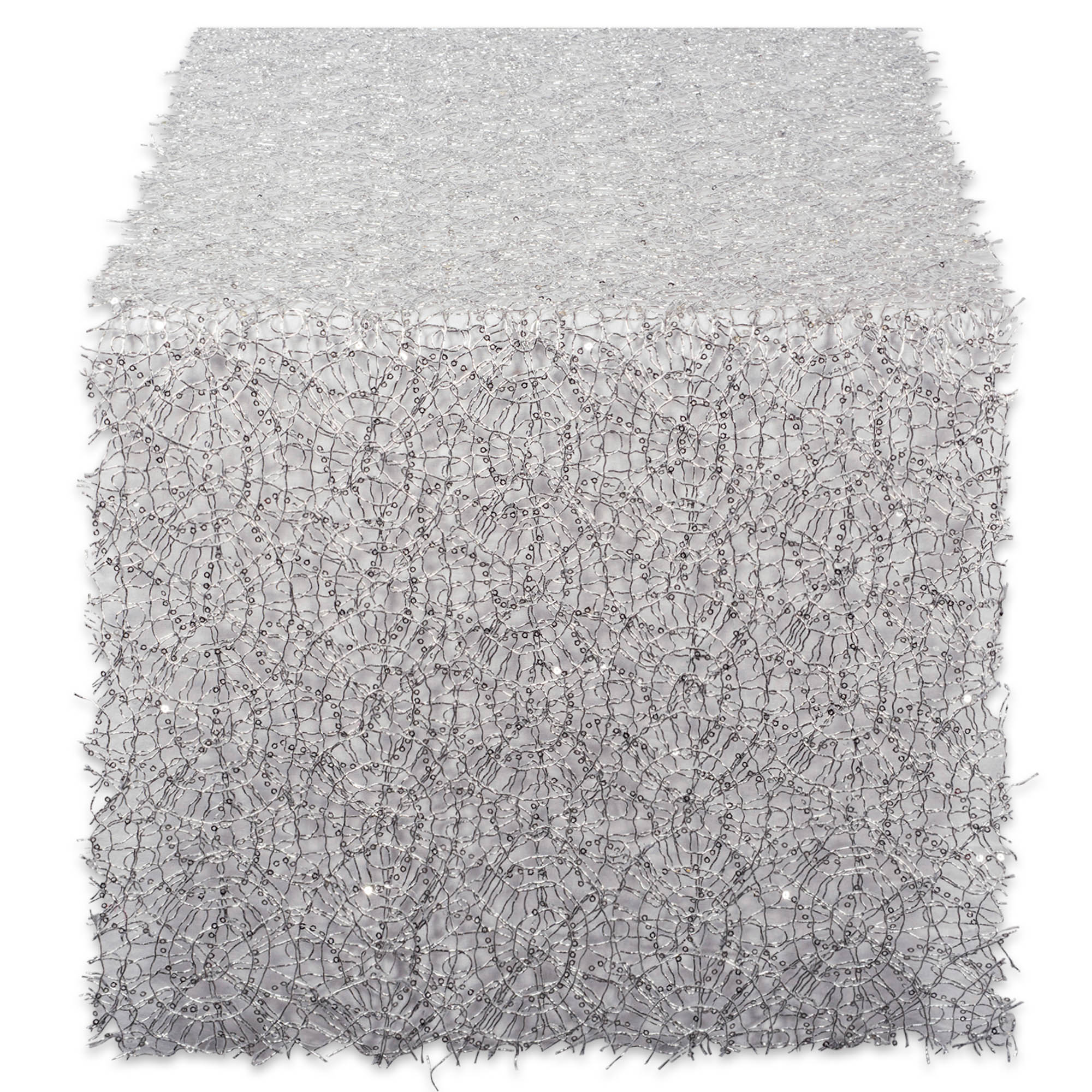 Silver Sequin Mesh 16x10' Table Runner Roll