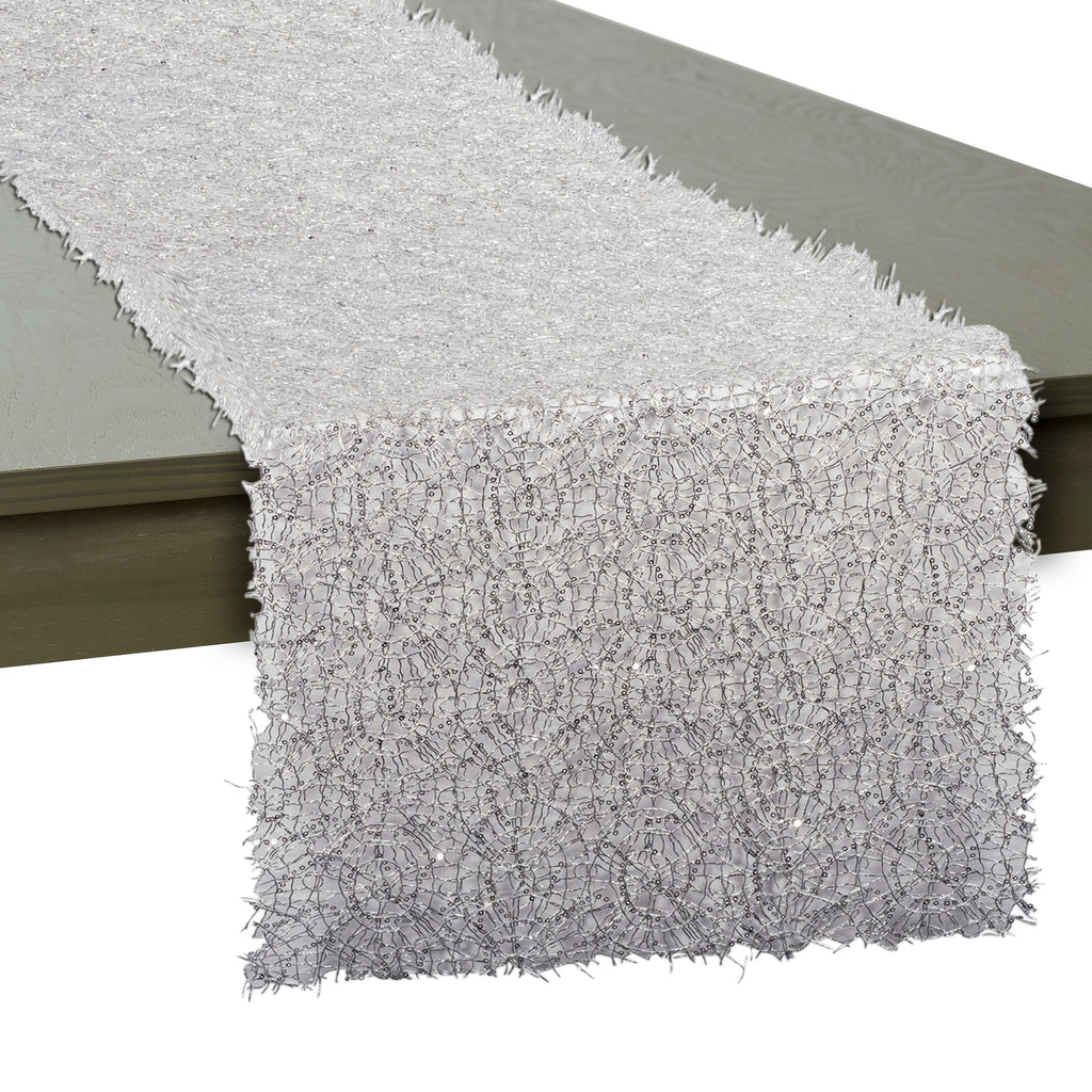 Silver Sequin Mesh 16x10' Table Runner Roll